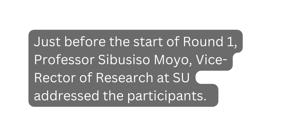 Just before the start of Round 1 Professor Sibusiso Moyo Vice Rector of Research at SU addressed the participants